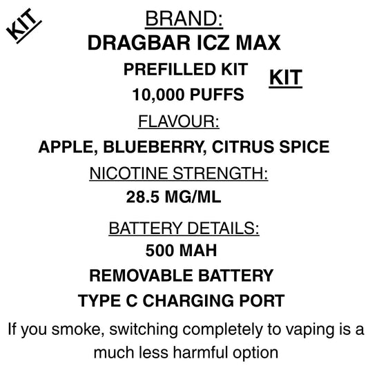 Dragbar ICZ max 10000 puffs - Prefilled Pods