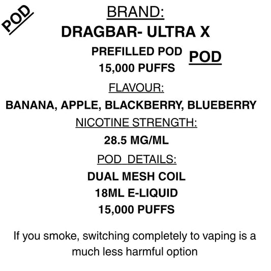 Dragbar Ultra X Prefilled Pod ā 20ml | 15,000 Puffs