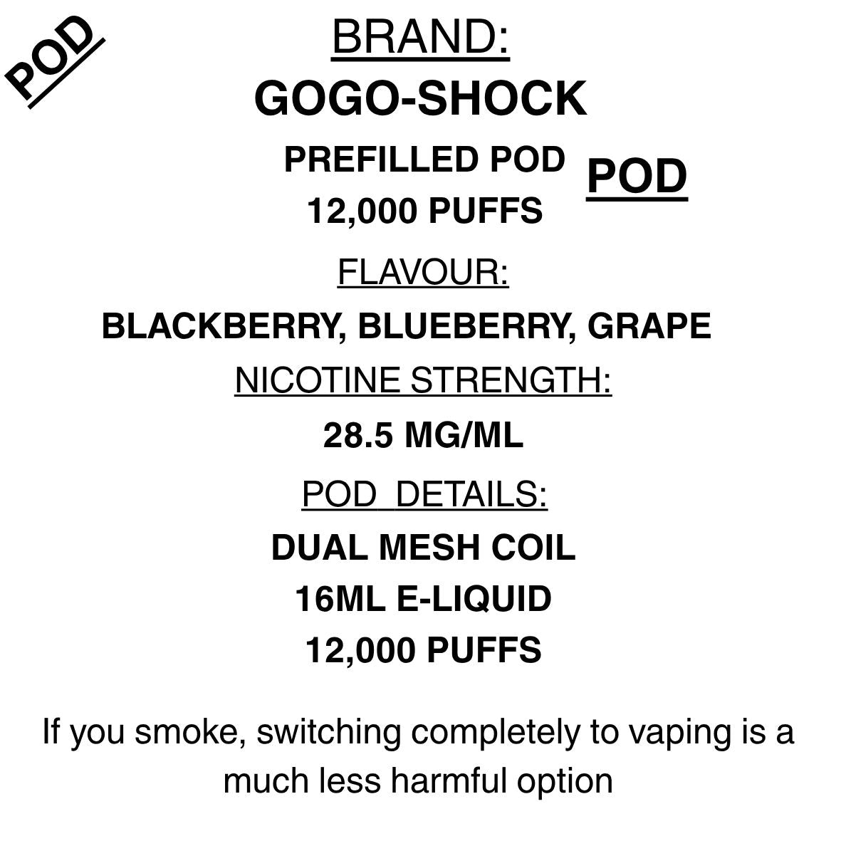 Shop GOGO Shock E12000 Prefilled pods- GetAVape Online Vape shop  Getavape