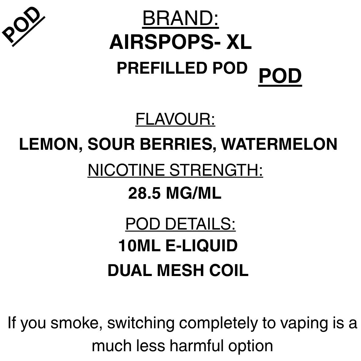 Airpops XL - Replacement Pods- 28.5mg/ml Getavape Airpops XL - Replacement Pods- 28.5mg/ml Getavape