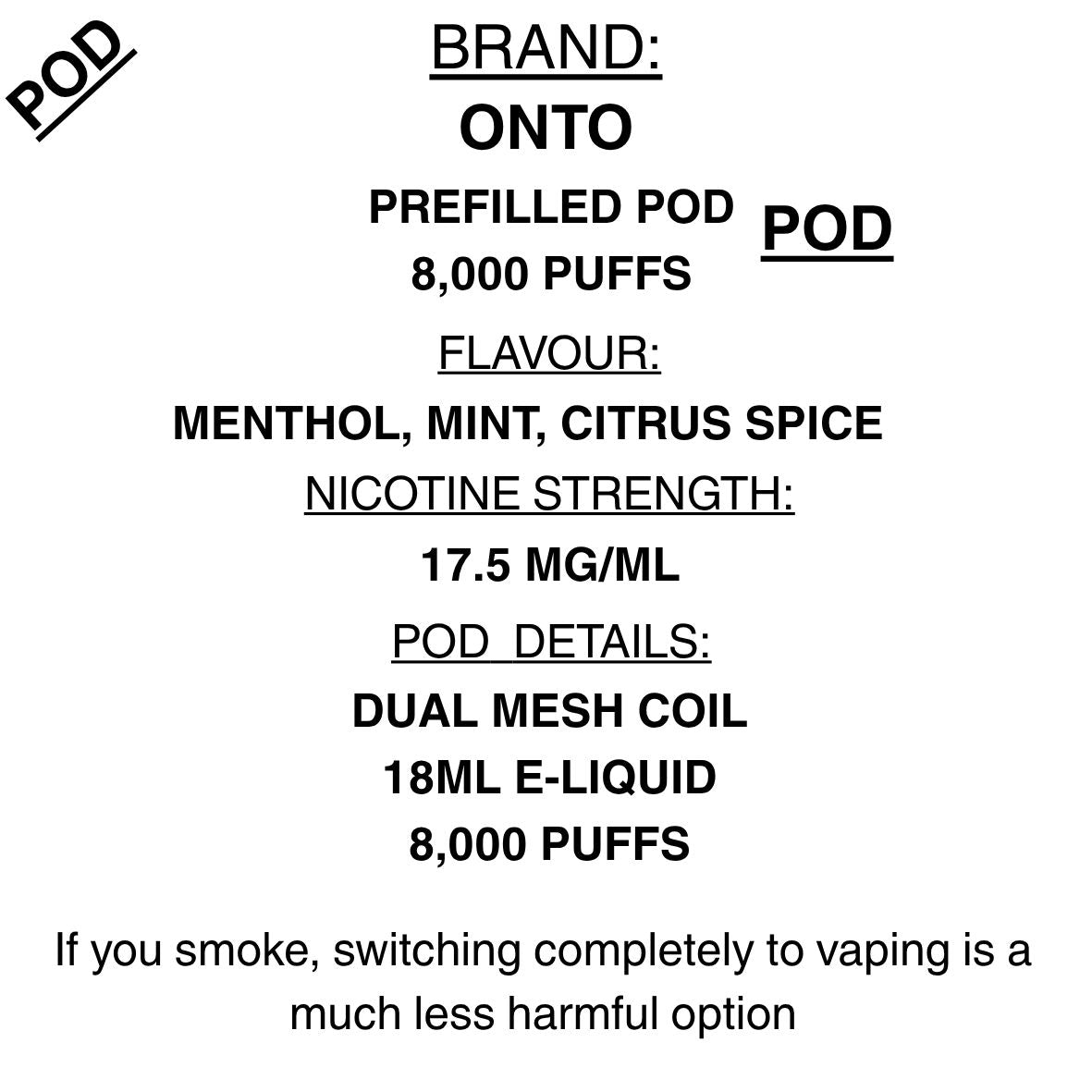 ONTO United Pre-filled Pods- 8000 puffs