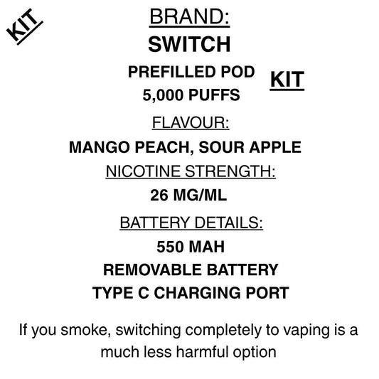 Switch - Closed pod vape 40mg/ml- 5000puffs