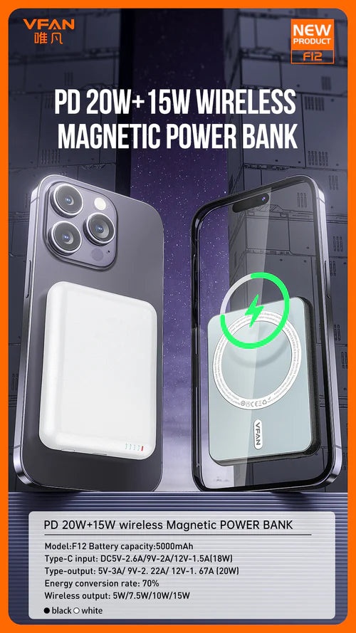 VFAN- 5000 mAh Power Bank- Wireless charging Power bank 15W Output