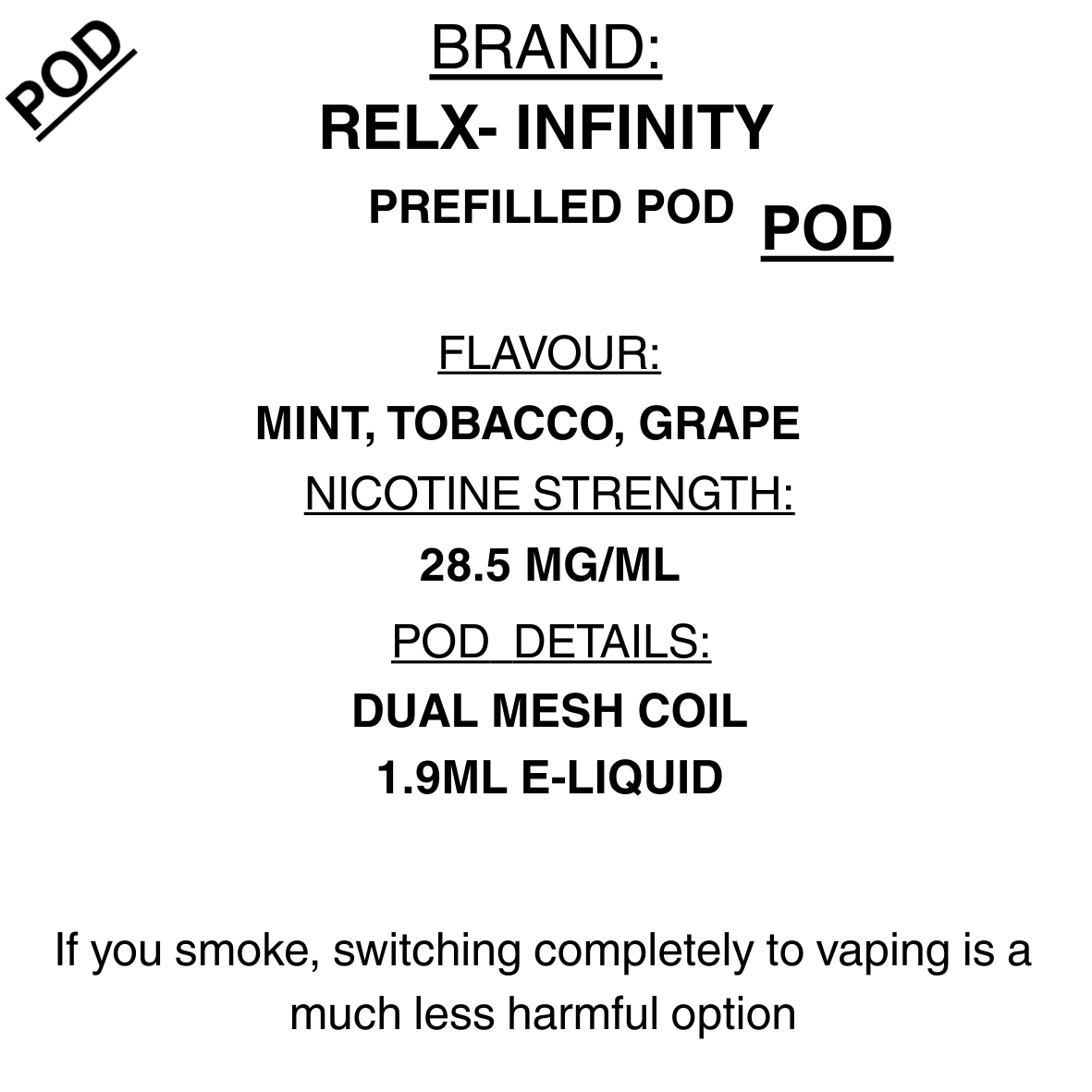 Relx- Infinity Single Pods 28.5mg/ml Getavape Relx- Infinity Single Pods 28.5mg/ml Getavape