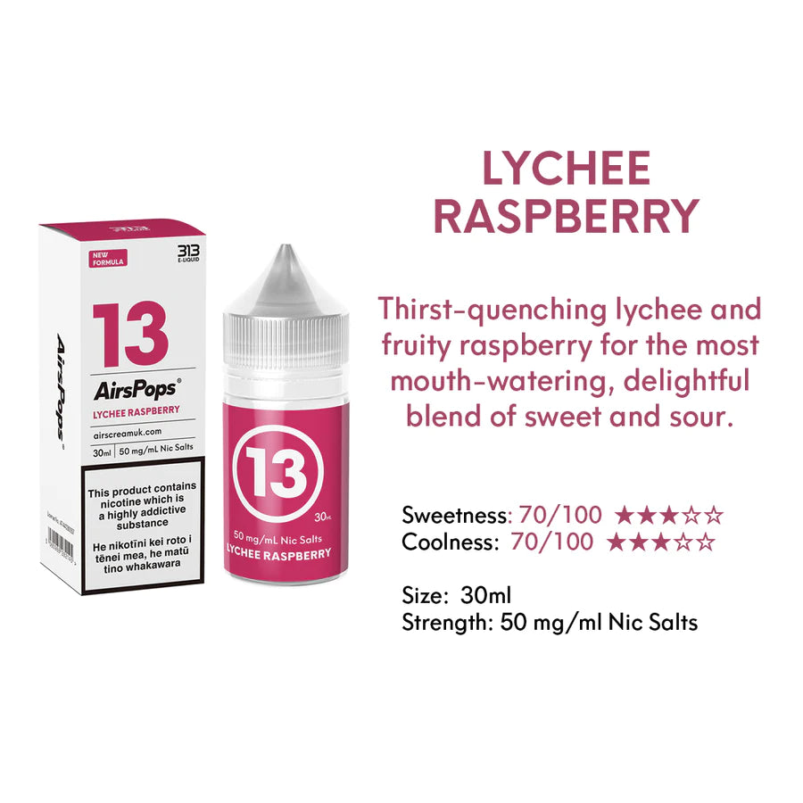 Airspops- Lychee Raspberry- 30ml Nic salt 50mg/ml