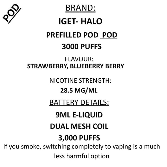 IGET Halo 3000 Prefilled Replacement Pod – 9ml | 28.5mg Nicotine | 3000 Puffs