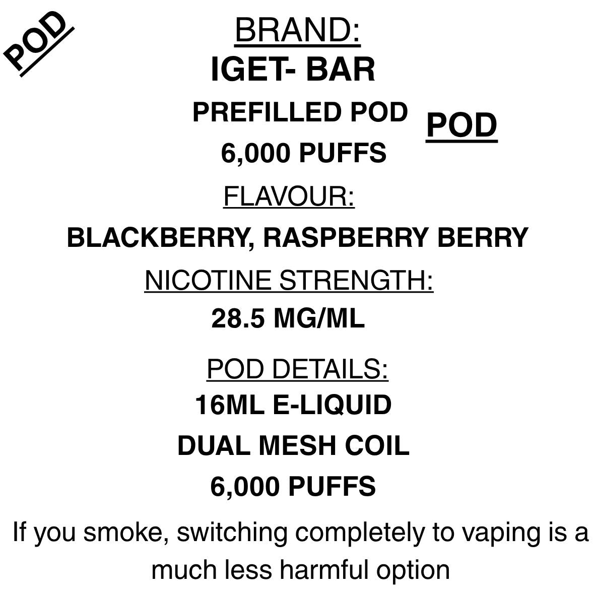 IGET Bar Plus- Prefilled Pods- 6000 puffs
