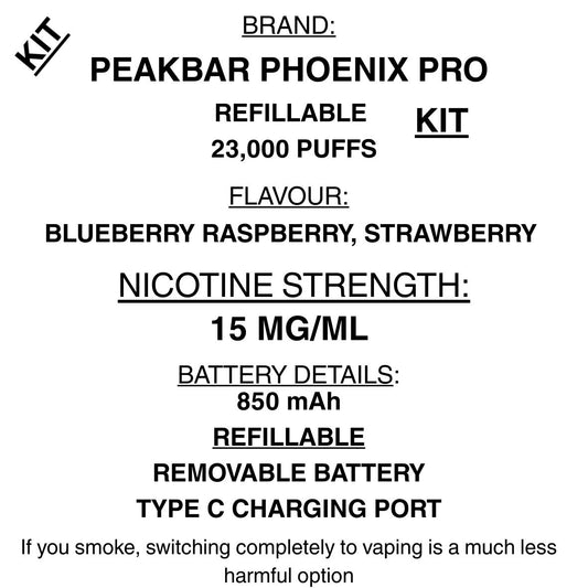 Peak Bar Phoenix Pro – 23000 Puffs Refillable Vape | Vape Shop NZ
