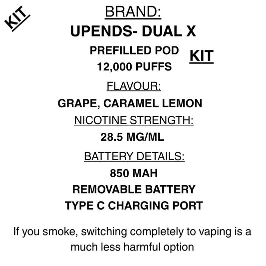 Upends- DualX- Closed pod vape KIT- 12000 puffs