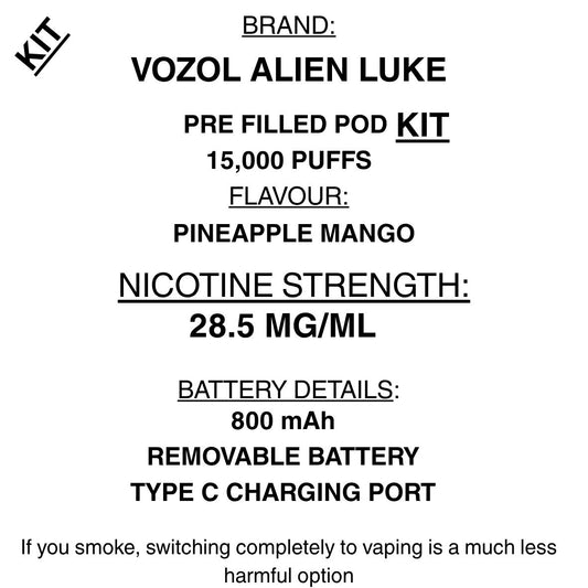 VOZOL - Alien Luke 15000- Vape Kit- Getavape NZ