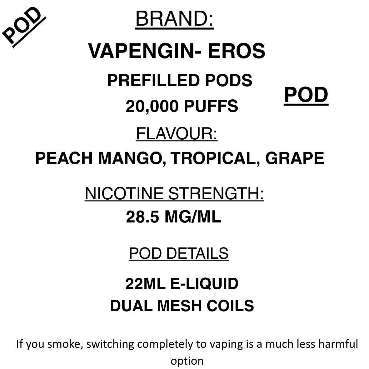 Replacement pods for vapengin Eros 20000 puffs vape
